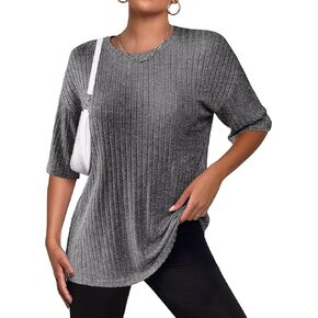 Zeagoo Women's Oversized T Shirts Ribbed Knit Short Sleeve Crewneck Casual Comfy Tunic Tops S-2XL