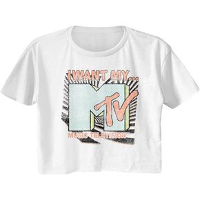 MTV T Shirt I Want My MTV Ladies Short Sleeve Crop Top T Shirts Vintage Style Graphic Tees Womens Summer Tops
