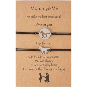 COLORFUL BLING 2 pcs Set Mother Daughter Matching Horse Charms Bracelets Set for Mom Daughter Birthday for Horse Lover