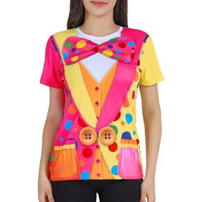 Funny World Women's Clown T-Shirt Graphic Short Sleeve Halloween Costume