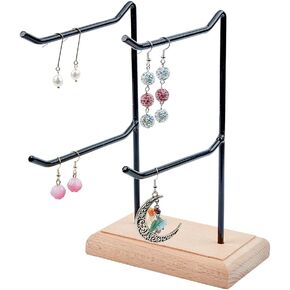 HOBBIESAY 1Set 3Pcs 2-Tier 2-Row Wood Jewelry Display Stands 21cm Metal Tabletop Jewelry Organizer Black Metal Earing Tower Stand for Earring Bracelet Watch Chain Keychain for Ring Storage
