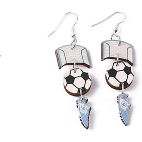 Handmade Wooden Sports Football Baseball Earrings Volleyball Soccer Basketball Rugby Dangle Earrings for Women Girls Sport Lover Game Day Jewelry