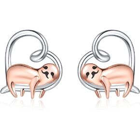 Sterling Silver Sloth Earrings Studs - S925 Love Heart Cute Baby Animal Jewelry Gifts for Girls Teens