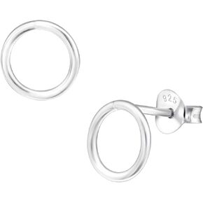 8mm Open Disk Karma Circle Ear Studs Earrings 925 Sterling Silver Push Back