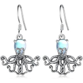 Octopus Earrings 925 Sterling Silver Octopus Moonstone Dangle Earrings Ocean Octopus Jewelry Gifts for Women Girls