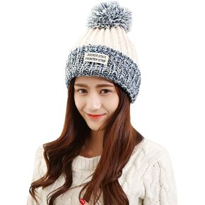 Andiker Beanie Hats for Girls, Winter Warm Hats with Pom for Women,Soft Knitted Striped Hat with Lined Double Layer