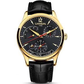 Mens Kinetic Display Automatic Machine Stainless Steel Sapphire Waterproof Leather Black Watch