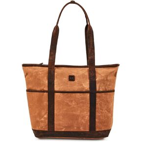 Tote Bag for Women Real Leather Shoulder Handbag Organizer for School Work Water Repellent Waxed Canvas with Compartments