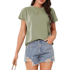 قمصان نسائية بأكمام قصيرة من AOVDE - تيشيرتات صيفية كاجوال من القطن برقبة دائرية لعام 2024، تيشيرتات أساسية in Kuwait