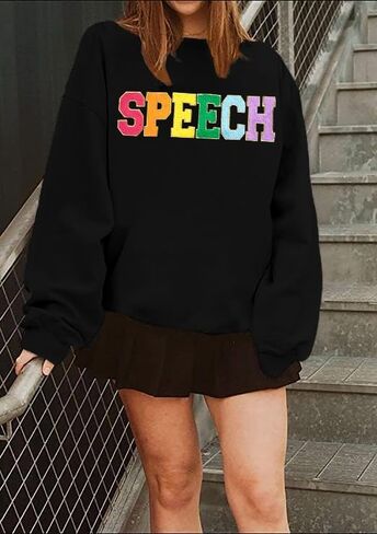 MOUSYA Speech Sweatshirt Women SLP Language Pathologist Pullover Chenille Letter Patch Shirt Inspirational Top in Saudi Arabia
