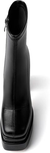 حذاء نسائي أسود من Mettesally بمقدمة مربعة وكعب مكتنز وكعب متوسط ​​الساق وأحذية طويلة ذات نعل سميك وسحاب جانبي in Kuwait