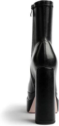 حذاء نسائي أسود من Mettesally بمقدمة مربعة وكعب مكتنز وكعب متوسط ​​الساق وأحذية طويلة ذات نعل سميك وسحاب جانبي in Kuwait