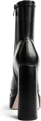 حذاء نسائي أسود من Mettesally بمقدمة مربعة وكعب مكتنز وكعب متوسط ​​الساق وأحذية طويلة ذات نعل سميك وسحاب جانبي in Kuwait