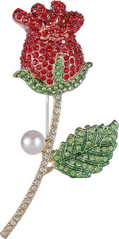دبوس بروش على شكل وردة، بروش زينة لعيد الحب مصمم للنساء، ثلاثة تطعيمات زركون شفافة باللونين الأحمر والأخضر، مصمم لصديقك وصديقتك وزوجتك ورفيق الروح in Kuwait