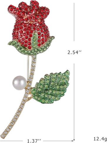 دبوس بروش على شكل وردة، بروش زينة لعيد الحب مصمم للنساء، ثلاثة تطعيمات زركون شفافة باللونين الأحمر والأخضر، مصمم لصديقك وصديقتك وزوجتك ورفيق الروح in Kuwait