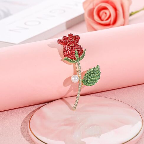 دبوس بروش على شكل وردة، بروش زينة لعيد الحب مصمم للنساء، ثلاثة تطعيمات زركون شفافة باللونين الأحمر والأخضر، مصمم لصديقك وصديقتك وزوجتك ورفيق الروح in Kuwait