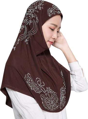 المرأة بريق الكريستال حجر الراين الحجاب مسلم عمامة الحجاب قبعة طويلة وشاح شال التفاف in Kuwait