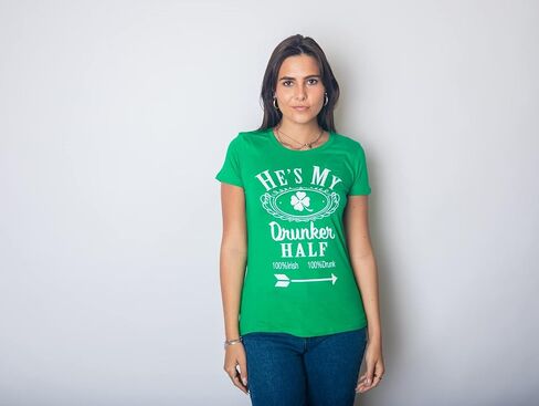 Shes and Hes My Drunker Half Shirt Funny Party Couple Pub Crawl Graphic Shamrock Apparel in Saudi Arabia