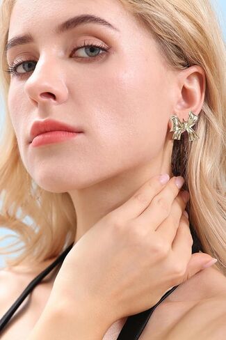 أقراط LOKLIFFAI من الفضة الإسترلينية عيار 925 على شكل فيونكة للنساء والفتيات أقراط على شكل شريط مجوهرات in Kuwait