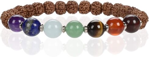 Cherry Tree Collection Chakra Stretch Bracelet | Genuine Natural 8mm Gemstones Beads, Sterling Silver Spacers | Men/Women | Small, Medium, Large Sizes in Kuwait