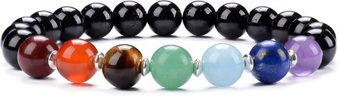 Cherry Tree Collection Chakra Stretch Bracelet | Genuine Natural 8mm Gemstones Beads, Sterling Silver Spacers | Men/Women | Small, Medium, Large Sizes in Kuwait