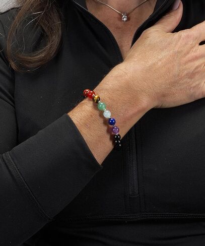 Cherry Tree Collection Chakra Stretch Bracelet | Genuine Natural 8mm Gemstones Beads, Sterling Silver Spacers | Men/Women | Small, Medium, Large Sizes in Kuwait