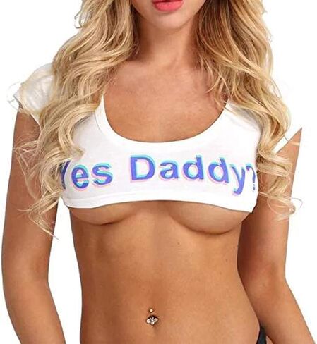 ZTie Women's Short Sleeve Crop Tops Funny Cotton T-Shirts Cami Yes Daddy Bedroom Lingerie Babydoll Cosplay Costume in Saudi Arabia
