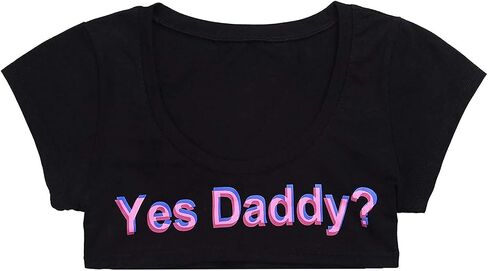 ZTie Women's Short Sleeve Crop Tops Funny Cotton T-Shirts Cami Yes Daddy Bedroom Lingerie Babydoll Cosplay Costume in Saudi Arabia