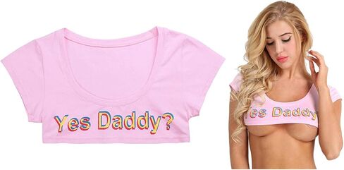 ZTie Women's Short Sleeve Crop Tops Funny Cotton T-Shirts Cami Yes Daddy Bedroom Lingerie Babydoll Cosplay Costume in Saudi Arabia