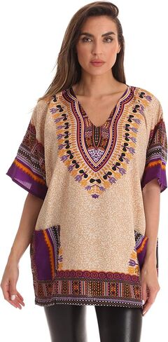 Riviera Sun Dashiki Shirt for Women with Pockets African Tribal Print Boho Top in Saudi Arabia