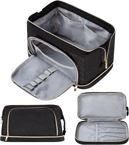 Double Layer Makeup Bag,Large Cosmetic Bag,Wide-open Makeup Travel Bags,Waterproof Nylon Makeup Bag for Women, Portable Toiletry Bag Make up Organizer Case for Summer Travel in Kuwait
