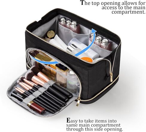 Double Layer Makeup Bag,Large Cosmetic Bag,Wide-open Makeup Travel Bags,Waterproof Nylon Makeup Bag for Women, Portable Toiletry Bag Make up Organizer Case for Summer Travel in Kuwait