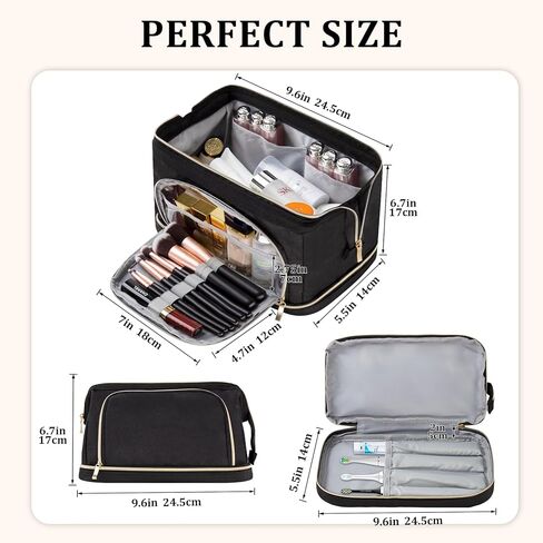 Double Layer Makeup Bag,Large Cosmetic Bag,Wide-open Makeup Travel Bags,Waterproof Nylon Makeup Bag for Women, Portable Toiletry Bag Make up Organizer Case for Summer Travel in Kuwait