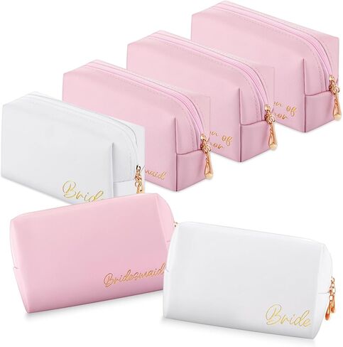 Zubebe 8 Pcs Bride Cosmetic Bag Sets PU Leather Makeup Bag 1 Bride Bag 1 Maid of Honor Bag 1 Honor Bag 5 Bridesmaid Bags Wedding Party Travel Bag Proposal Pouch Gift for Women Girls Wedding in Saudi Arabia