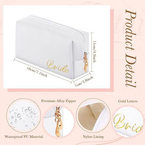 Zubebe 8 Pcs Bride Cosmetic Bag Sets PU Leather Makeup Bag 1 Bride Bag 1 Maid of Honor Bag 1 Honor Bag 5 Bridesmaid Bags Wedding Party Travel Bag Proposal Pouch Gift for Women Girls Wedding in Saudi Arabia