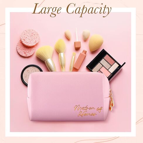 Zubebe 8 Pcs Bride Cosmetic Bag Sets PU Leather Makeup Bag 1 Bride Bag 1 Maid of Honor Bag 1 Honor Bag 5 Bridesmaid Bags Wedding Party Travel Bag Proposal Pouch Gift for Women Girls Wedding in Saudi Arabia