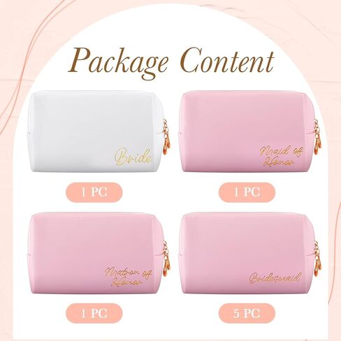 Zubebe 8 Pcs Bride Cosmetic Bag Sets PU Leather Makeup Bag 1 Bride Bag 1 Maid of Honor Bag 1 Honor Bag 5 Bridesmaid Bags Wedding Party Travel Bag Proposal Pouch Gift for Women Girls Wedding in Saudi Arabia