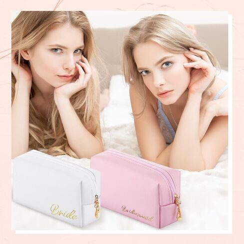 Zubebe 8 Pcs Bride Cosmetic Bag Sets PU Leather Makeup Bag 1 Bride Bag 1 Maid of Honor Bag 1 Honor Bag 5 Bridesmaid Bags Wedding Party Travel Bag Proposal Pouch Gift for Women Girls Wedding in Saudi Arabia
