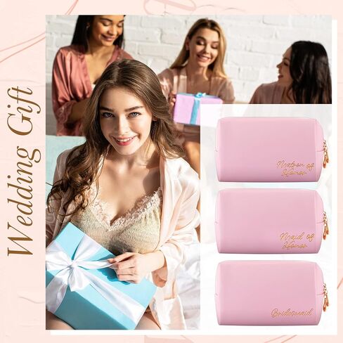 Zubebe 8 Pcs Bride Cosmetic Bag Sets PU Leather Makeup Bag 1 Bride Bag 1 Maid of Honor Bag 1 Honor Bag 5 Bridesmaid Bags Wedding Party Travel Bag Proposal Pouch Gift for Women Girls Wedding in Saudi Arabia