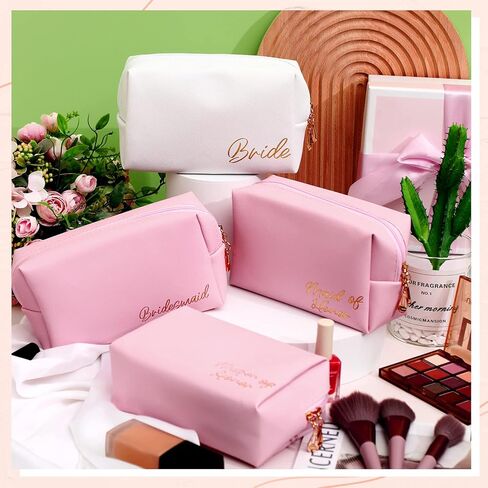 Zubebe 8 Pcs Bride Cosmetic Bag Sets PU Leather Makeup Bag 1 Bride Bag 1 Maid of Honor Bag 1 Honor Bag 5 Bridesmaid Bags Wedding Party Travel Bag Proposal Pouch Gift for Women Girls Wedding in Saudi Arabia