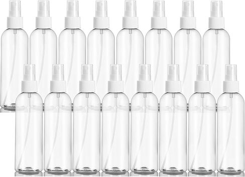 زجاجات رذاذ بلاستيكية شفافة سعة 8 أونصة من إل جي ديلز، زجاجات رش بيضاء ناعمة قابلة لإعادة الملء للزيوت العطرية والعطور والسفر، عبوة من 16 قطعة، مصنوعة في الولايات المتحدة الأمريكية in Kuwait