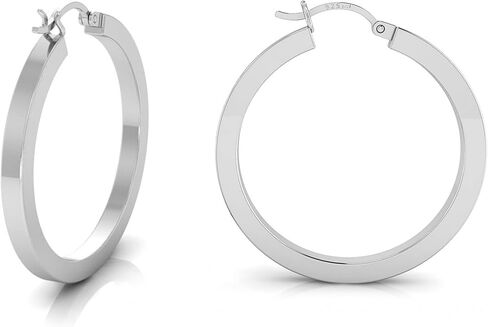 حلق TURQ N TAUPE من الفضة الإسترليني عيار 925 بتصميم إيطالي مربع الشكل للنساء والفتيات - خفيف الوزن 36 ملم حلق دائري فضي مربع الشكل in Kuwait