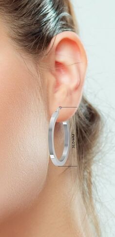 حلق TURQ N TAUPE من الفضة الإسترليني عيار 925 بتصميم إيطالي مربع الشكل للنساء والفتيات - خفيف الوزن 36 ملم حلق دائري فضي مربع الشكل in Kuwait