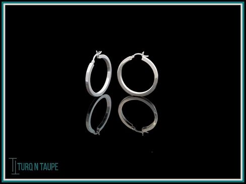 حلق TURQ N TAUPE من الفضة الإسترليني عيار 925 بتصميم إيطالي مربع الشكل للنساء والفتيات - خفيف الوزن 36 ملم حلق دائري فضي مربع الشكل in Kuwait