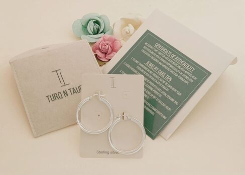 حلق TURQ N TAUPE من الفضة الإسترليني عيار 925 بتصميم إيطالي مربع الشكل للنساء والفتيات - خفيف الوزن 36 ملم حلق دائري فضي مربع الشكل in Kuwait