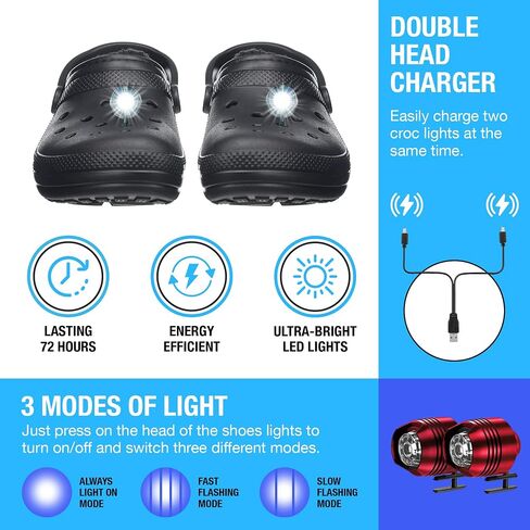 Rechargeable Croc Lights, 2 Pack LED Croc Lights for Shoes, Waterproof Aluminum Alloy Croc Accessories, Croc Headlights for Boys, Girls, Men, Women, Adults, Kids (Red) in Saudi Arabia