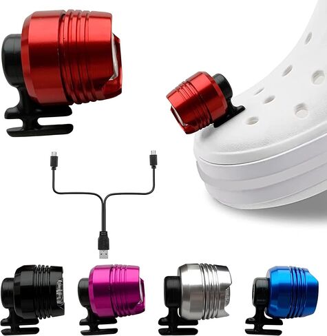 Rechargeable Croc Lights, 2 Pack LED Croc Lights for Shoes, Waterproof Aluminum Alloy Croc Accessories, Croc Headlights for Boys, Girls, Men, Women, Adults, Kids (Red) in Saudi Arabia