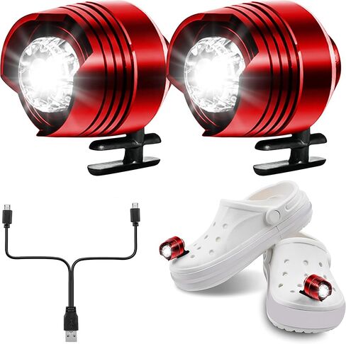 Rechargeable Croc Lights, 2 Pack LED Croc Lights for Shoes, Waterproof Aluminum Alloy Croc Accessories, Croc Headlights for Boys, Girls, Men, Women, Adults, Kids (Red) in Saudi Arabia