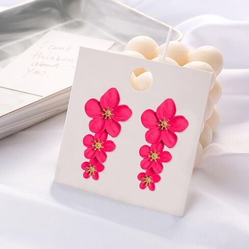 البوهيمي زهرة الأقحوان ماتي الزهور البتلة قطرة استرخى أقراط 3 الطبقات المتدرج للنساء الفتيات شيك بوهو مجوهرات الزفاف in Kuwait