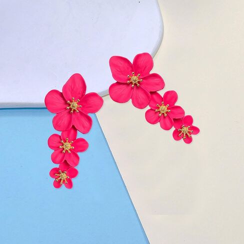 البوهيمي زهرة الأقحوان ماتي الزهور البتلة قطرة استرخى أقراط 3 الطبقات المتدرج للنساء الفتيات شيك بوهو مجوهرات الزفاف in Kuwait